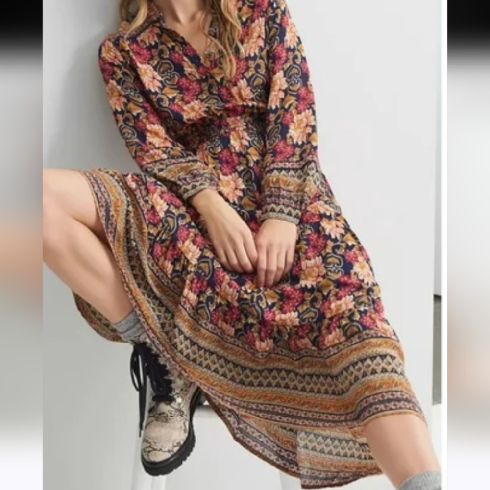 Anthropologie Othilia Cindy Multi Boho Long Sleeve Maxi Dress